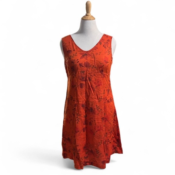 VTG Laura Ashley Sz 12 Linen Blend Summer Dress Burnt Orange Midi Cottagecore - Picture 1 of 6
